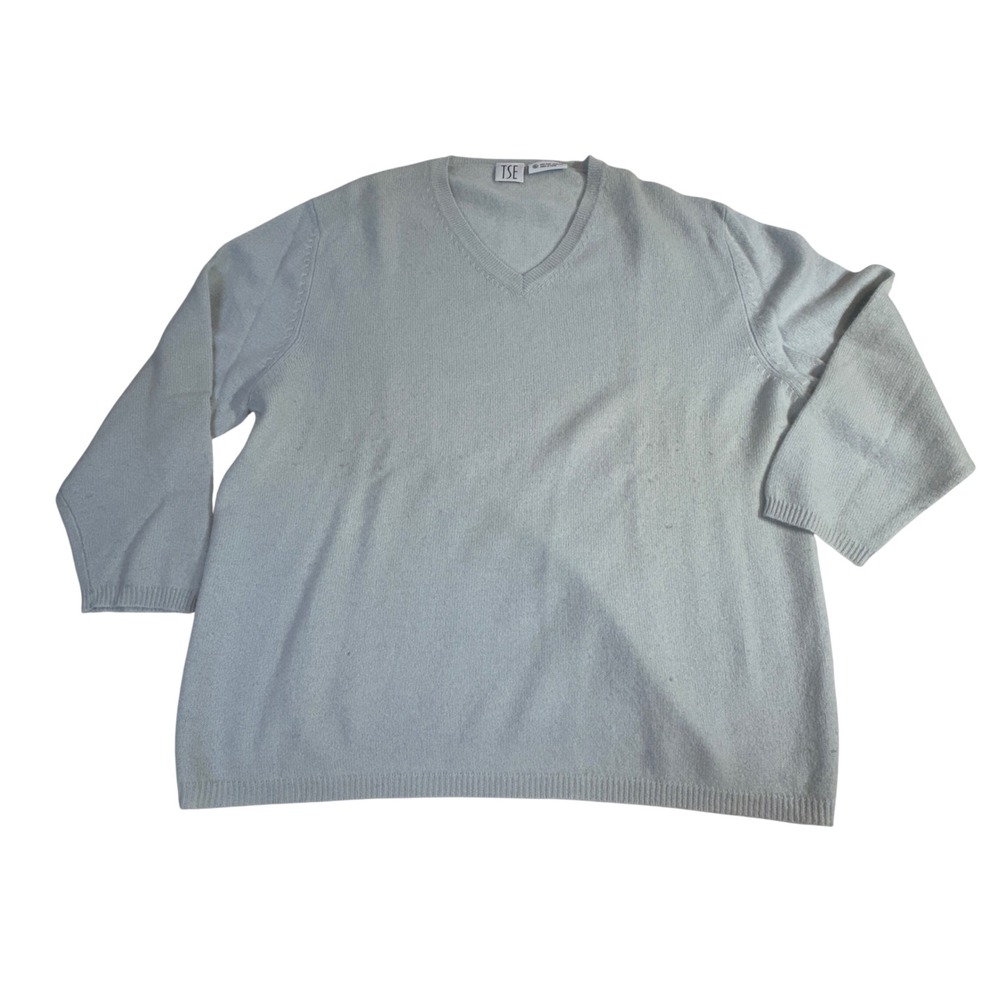 TSE Cashmere Sweater Tagged XL Light Blue V Neck 21 Inch Chest READ